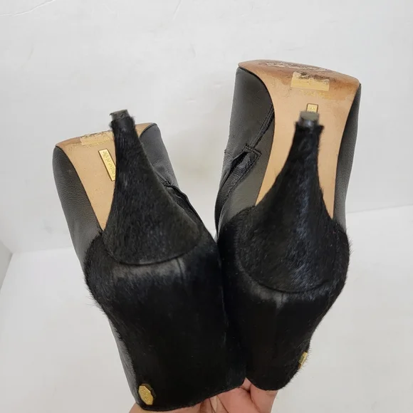 Louise et Cie Pointed Toe Black Leather & Cow Hair Heel Booties Size 7.5 - Picture 13 of 16
